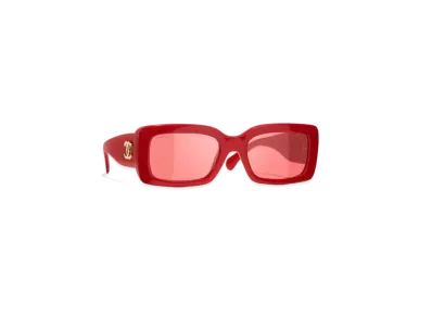 CHANEL Rectangle Sunglasses Acetate Asian Fit "Red"