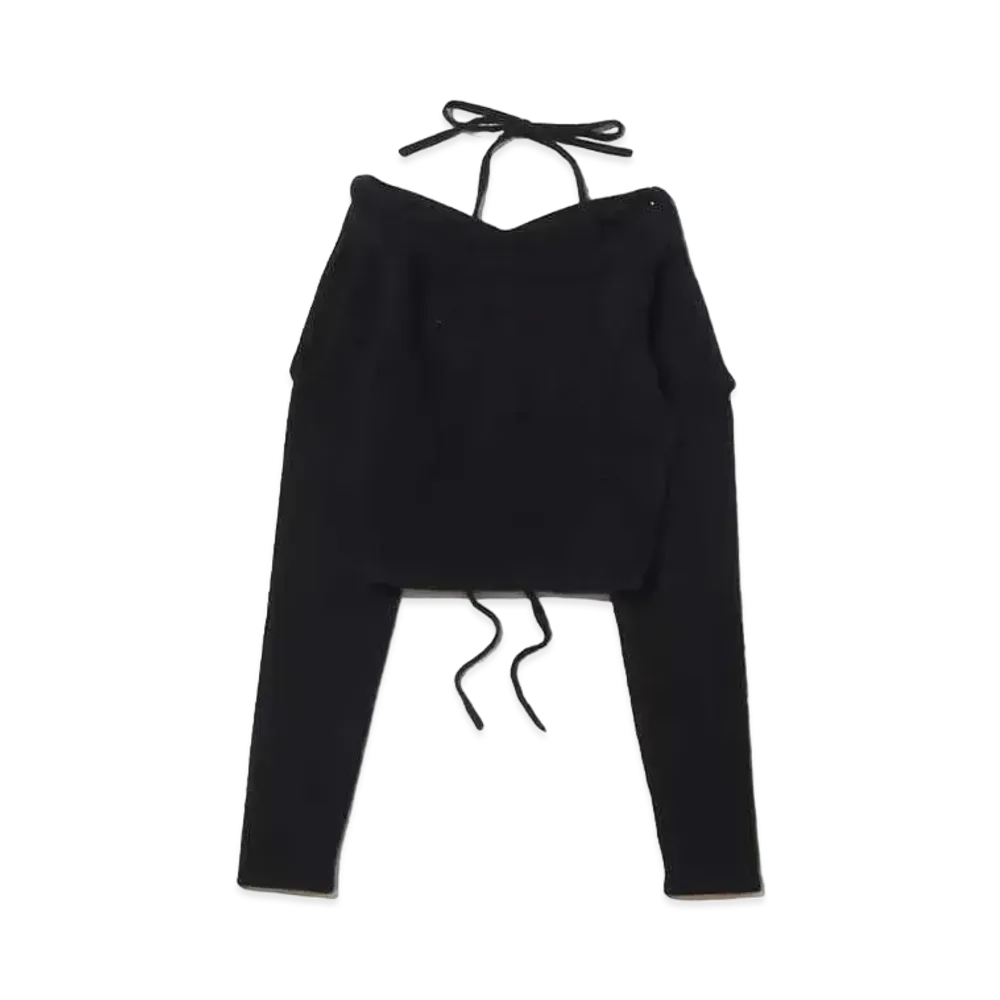 atmos pink Back Lace-Up Feather Knit "Black"