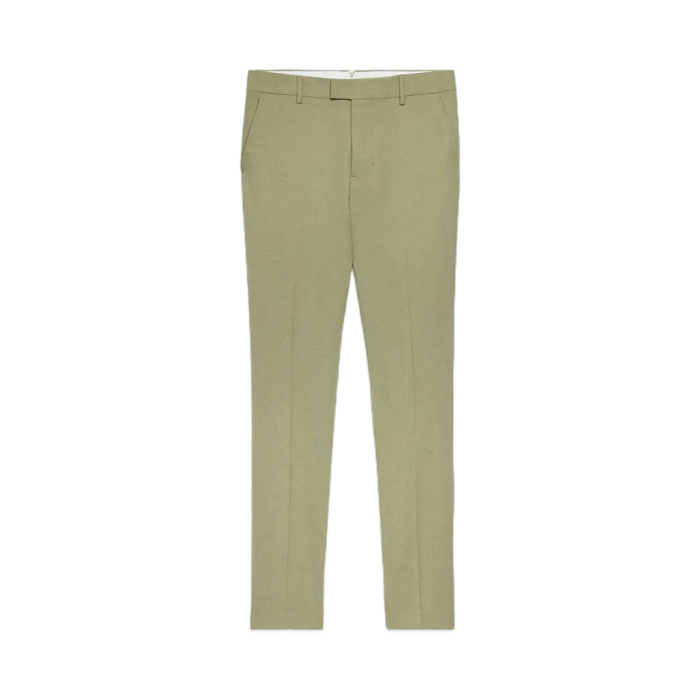 AMI PARIS Wool Blend Twill Cigarette Fit Pants "Olive"