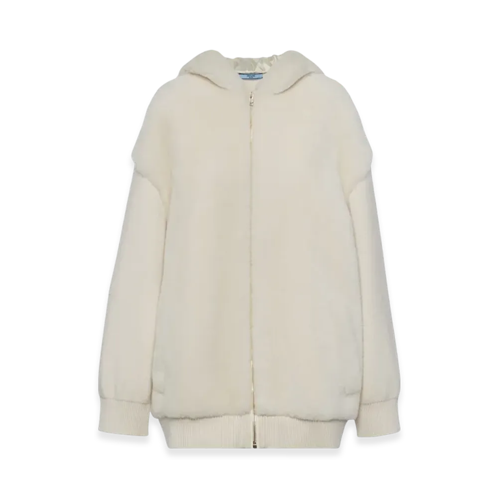 PRADA Women's Cashmere Hoodie Cardigan "Chalk White"
