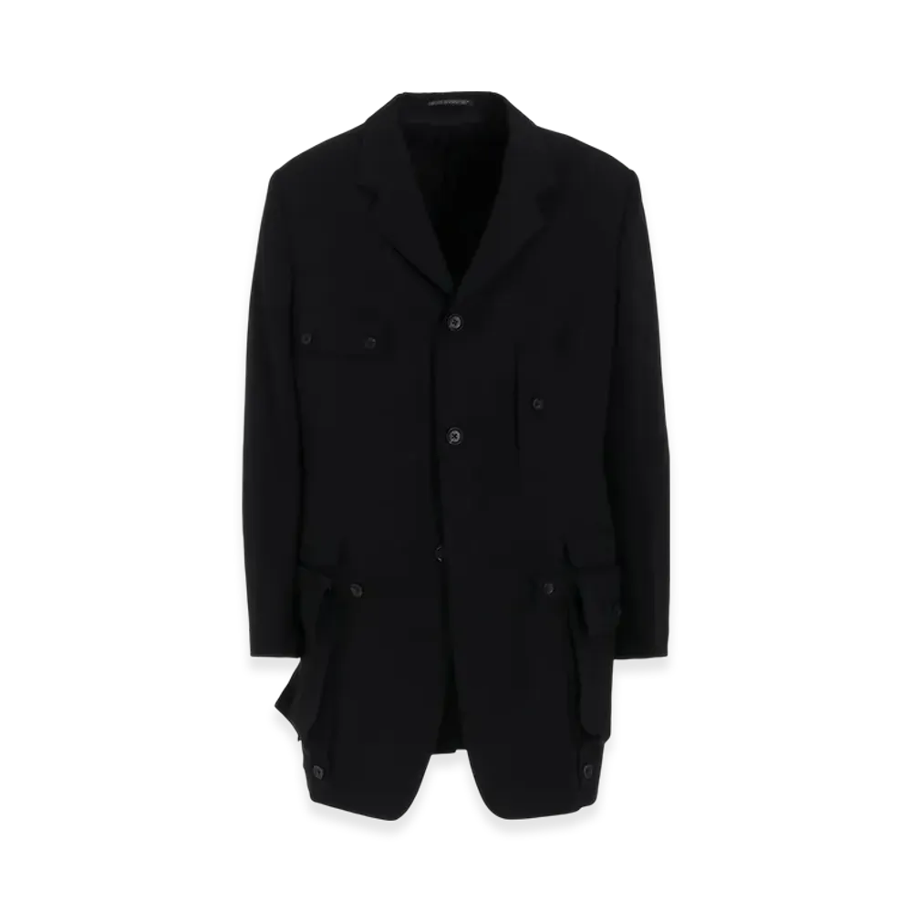 Yohji Yamamoto POUR HOMME Wool Gabardine Sleeve Button Detachable Pocket Jacket "Black"