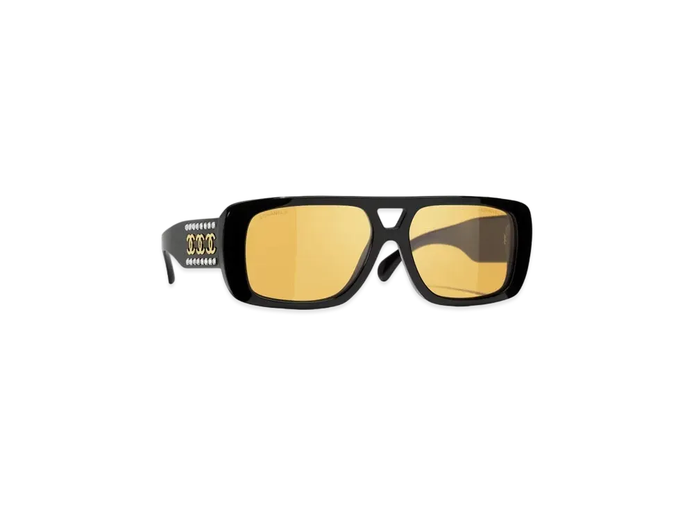 CHANEL Pilot Sunglasses Acetate & Strass "Black/Yellow
"