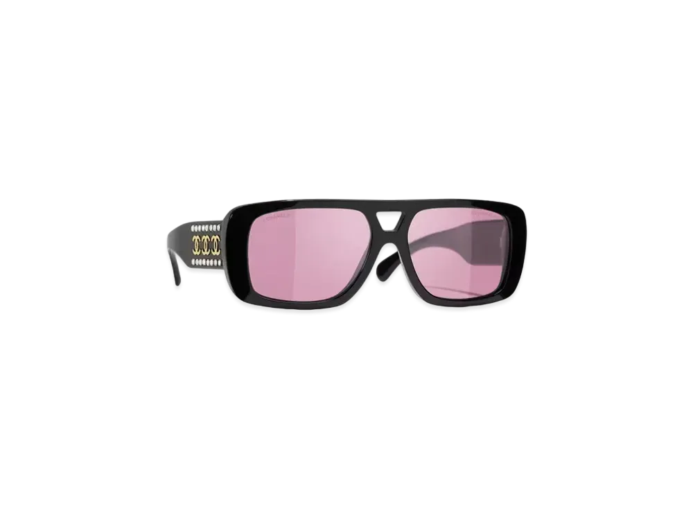 CHANEL Pilot Sunglasses Acetate & Strass "Black/Pink"