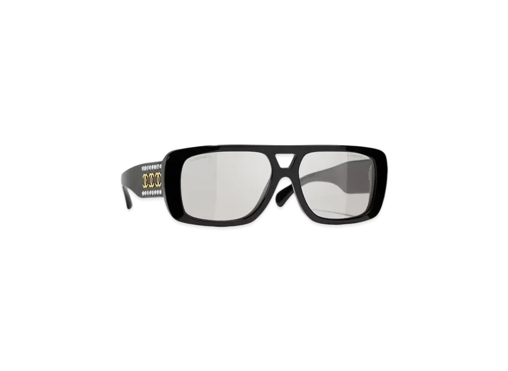CHANEL Pilot Sunglasses Acetate & Strass "Black/Gray"