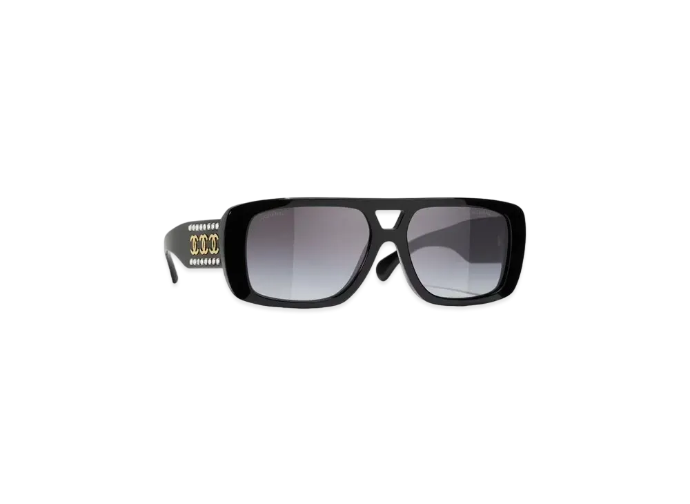 CHANEL Pilot Sunglasses Acetate & Strass Gradient "Black/Gray"