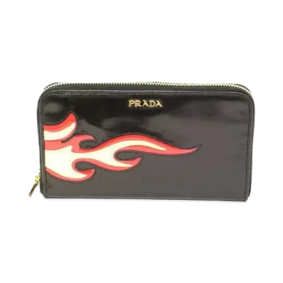 PRADA Capretto Flames Wallet "Black"