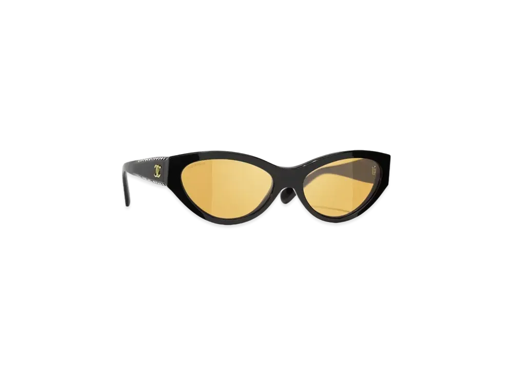 CHANEL Cat Eye Sunglasses Acetate & Strass "Black/Yellow"