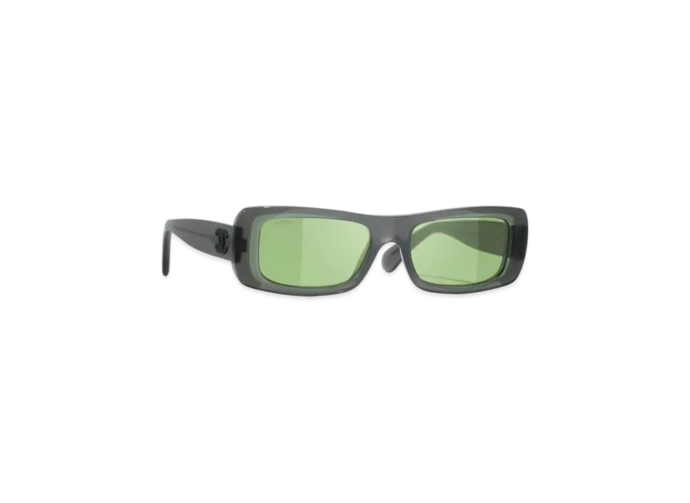 CHANEL Rectangle Sunglasses Acetate "Gray/Green"