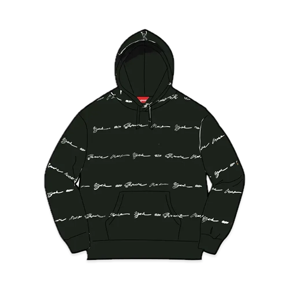Supreme Script Stripe Hooded Sweatshirt "Black"