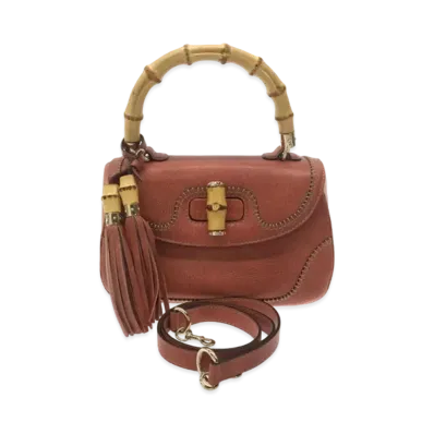 GUCCI New Bamboo Leather Medium Bag "Sienna"