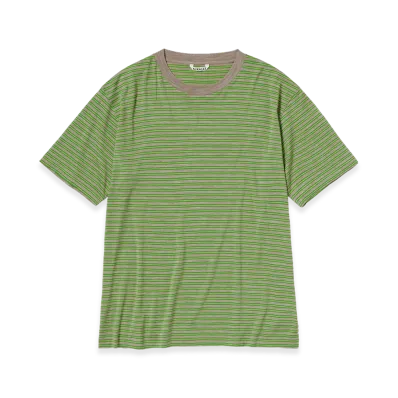 AURALEE Soft Smooth Wool Stripe Jersey Tee "Green Stripe"