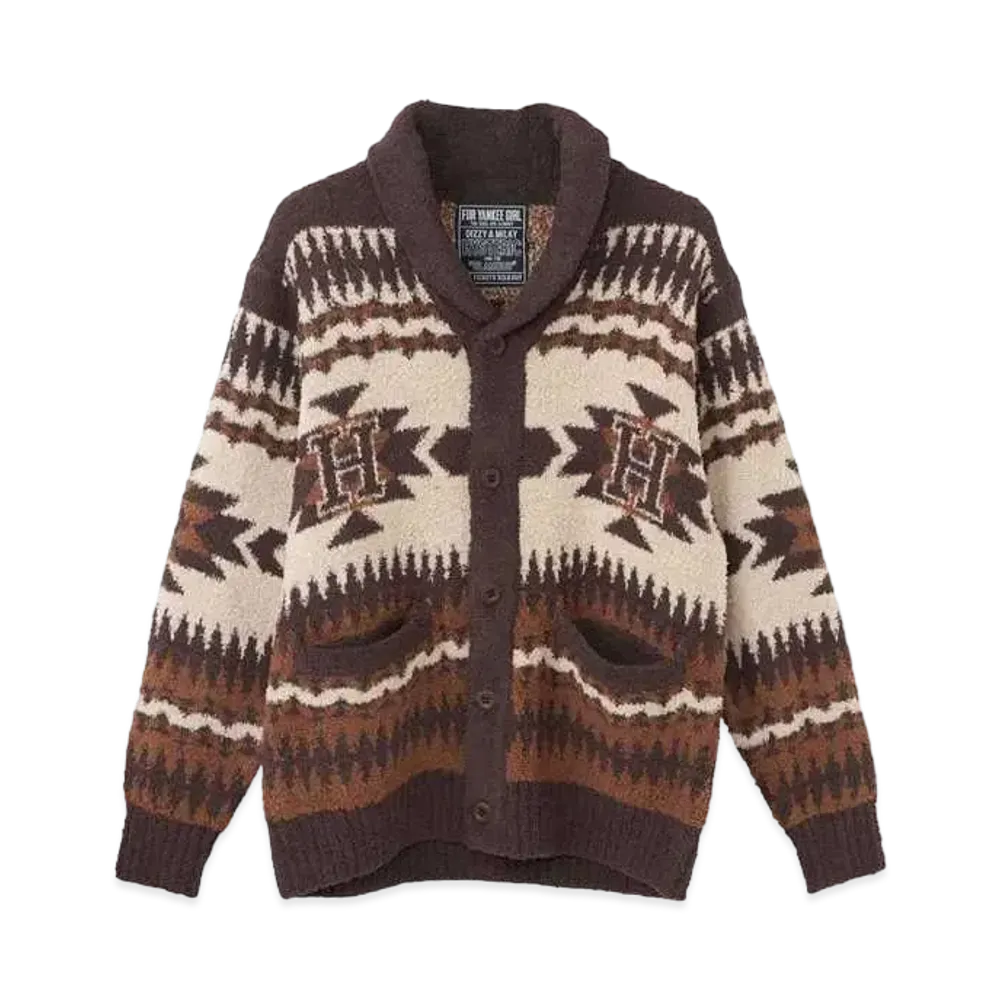 HYSTERIC GLAMOUR See No Evil Jacquard Shawl Cardigan "Brown"