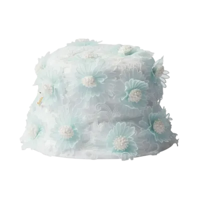 PRADA Guipure Lace Bucket Hat "Mint Blue"