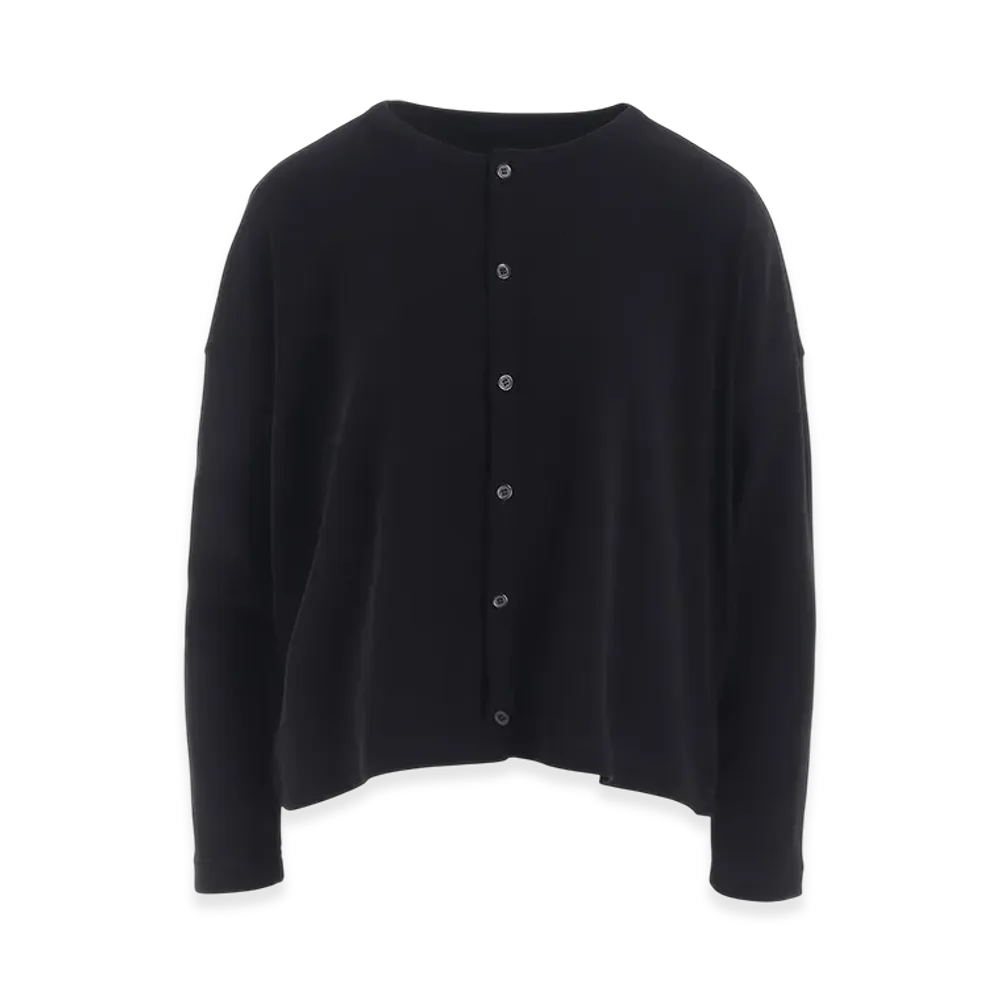 Y's Hard-Twist Cropped Round Neck Cardigan "Black"