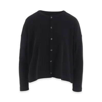 Y's Hard-Twist Cropped Round Neck Cardigan "Black"