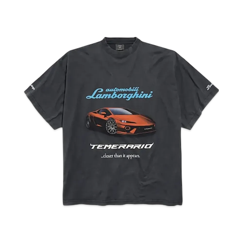 BALENCIAGA Automobili Lamborghini Men's Oversized T-Shirt "Faded Black"