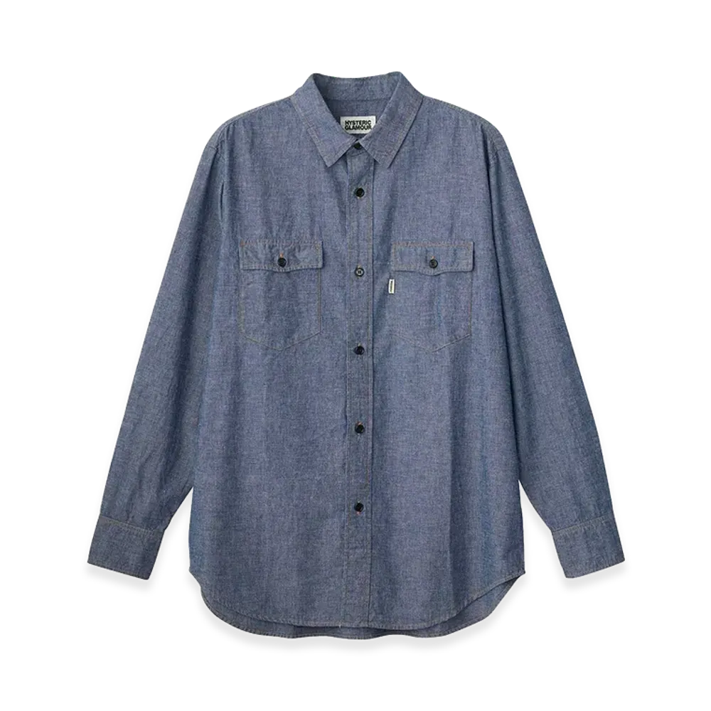 HYSTERIC GLAMOUR Let's Go Crazy Embroidered Western Shirt "Light Indigo Blue"