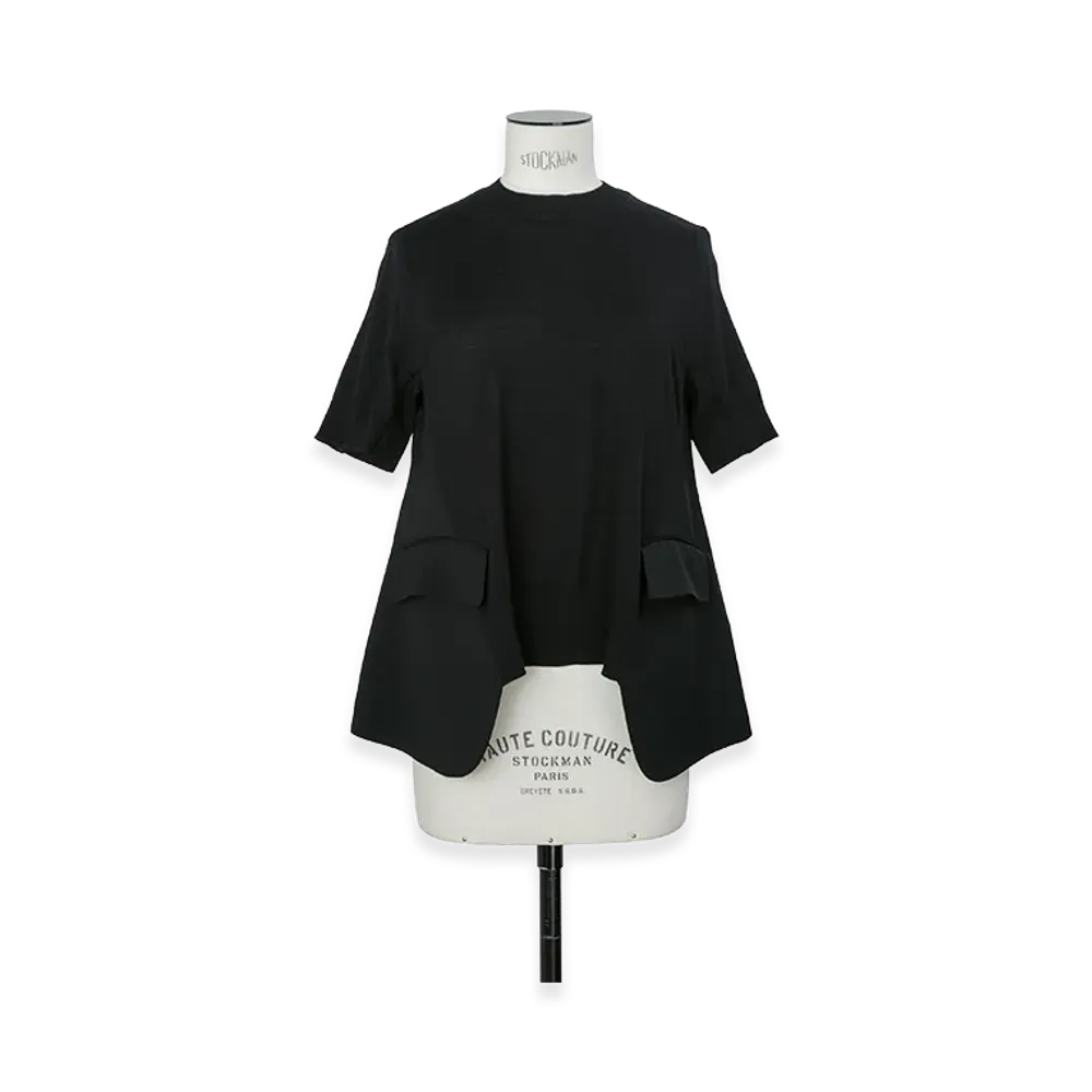sacai Women's Wool Suiting x Cotton Knit Pullover "Black"