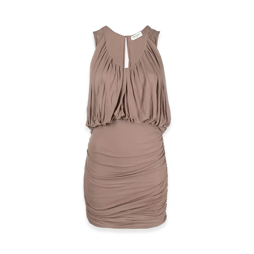 Saint Laurent Women's Biscuit Cupro Mini Dress "Camel"
