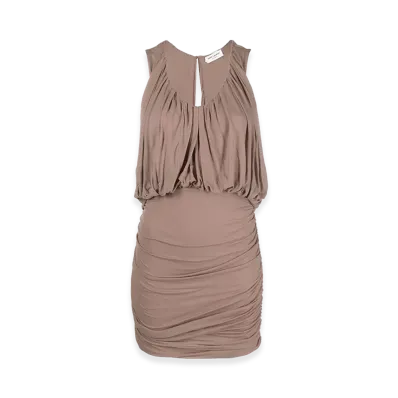 Saint Laurent Women's Biscuit Cupro Mini Dress "Camel"