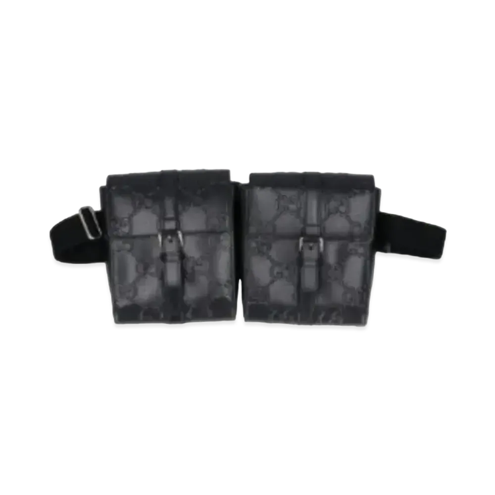 GUCCI GG Embossed Double Waist Bag "Black"