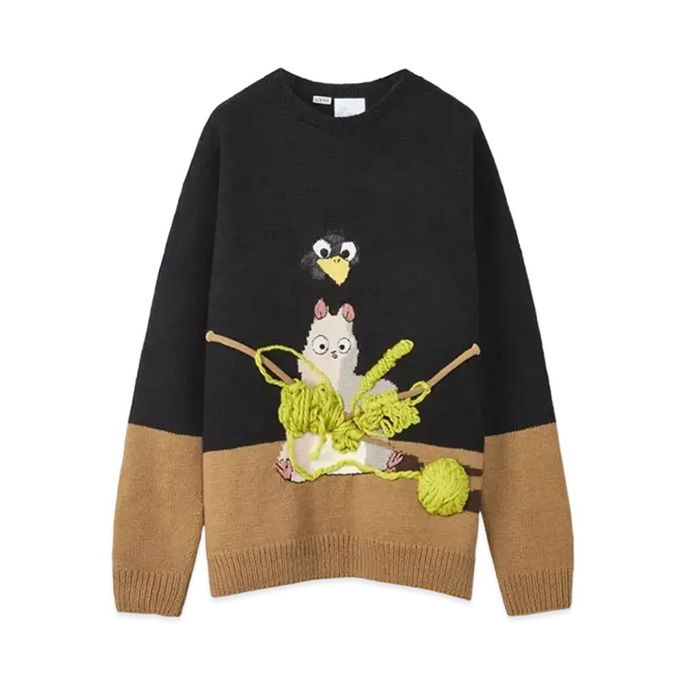 LOEWE x Spirited Away Bo Mouse Intarsia Sweater In Wool "Black/Camel"