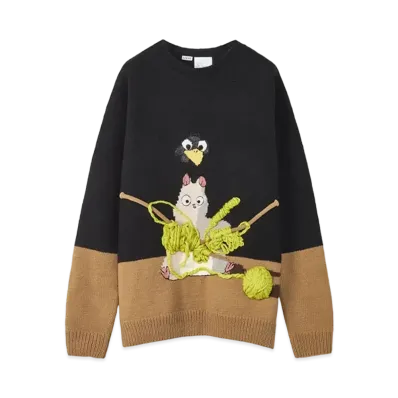 LOEWE x Spirited Away Bo Mouse Intarsia Sweater In Wool "Black/Camel"