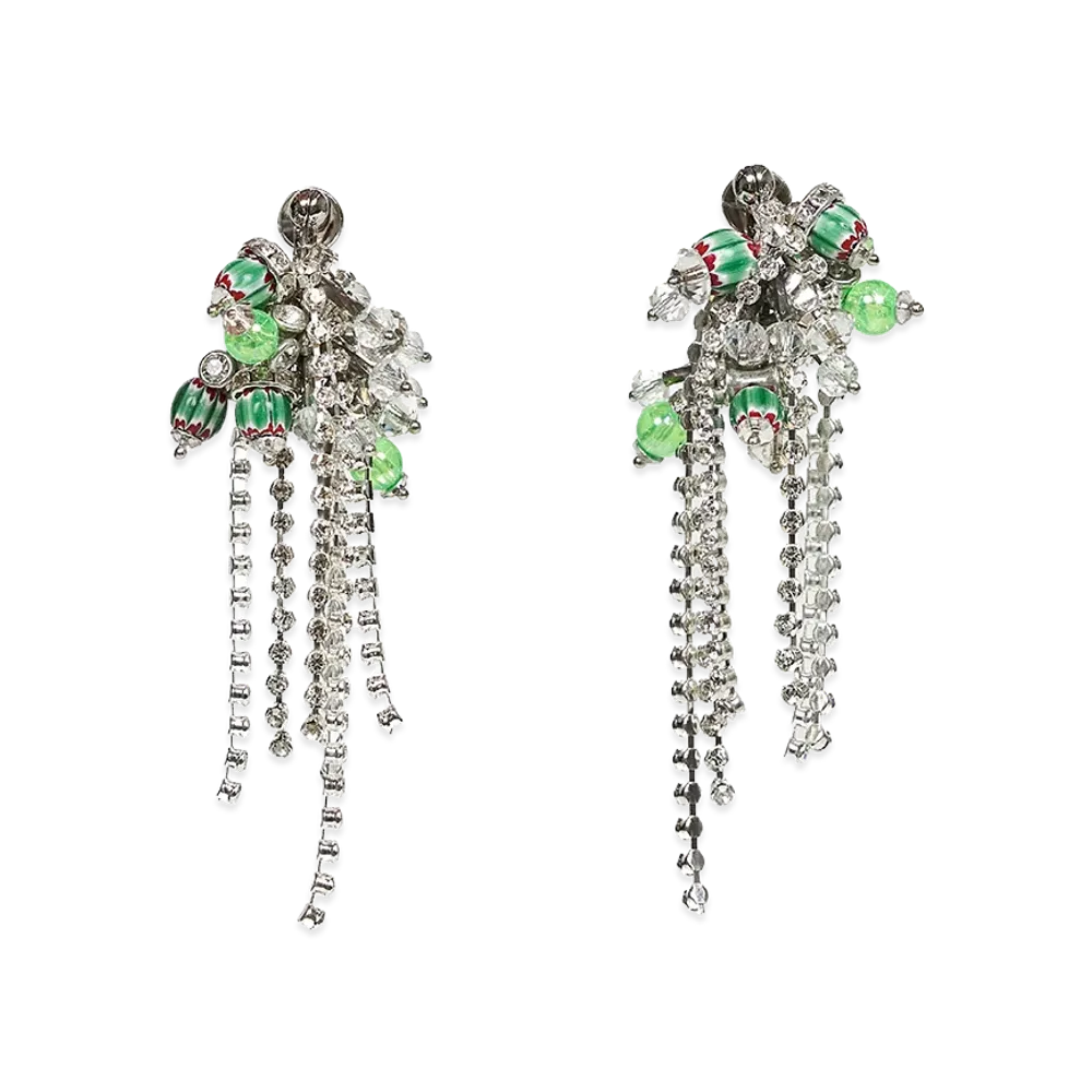 DRIES VAN NOTEN Women's Handmade Embellished Pin Earrings "Green"