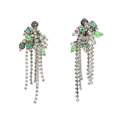 DRIES VAN NOTEN Women's Handmade Embellished Pin Earrings "Green"