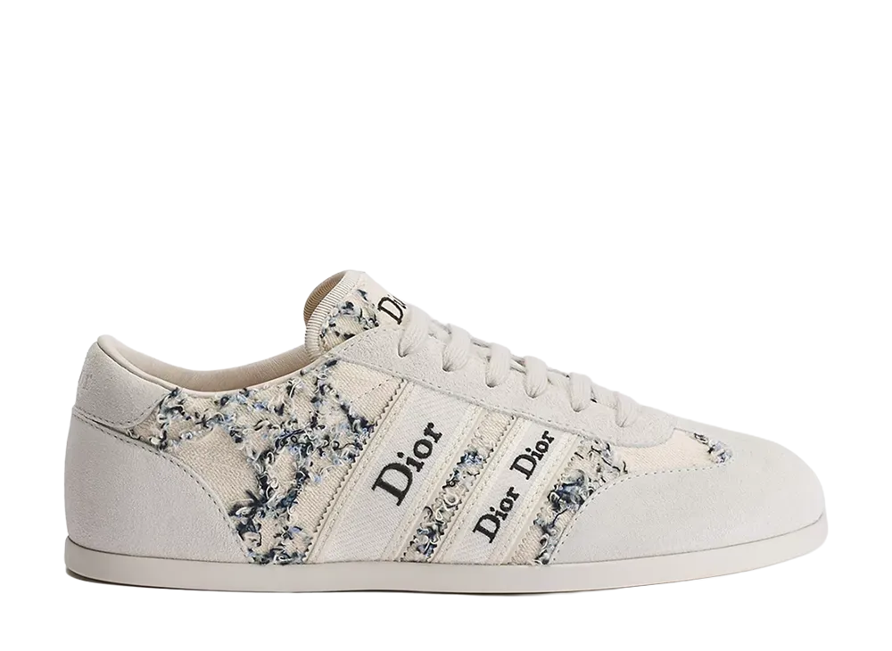 Dior Women's Ribbon Sneaker Suede Calfskin and Cannage Cotton Boucle "White"