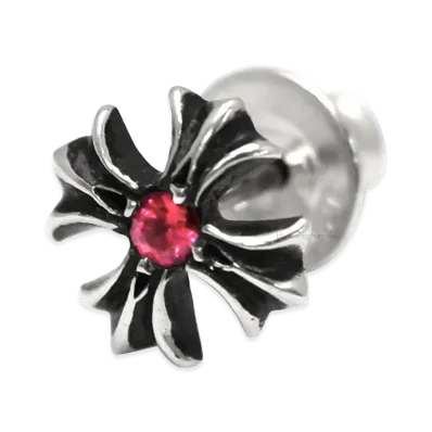 Chrome Hearts CH Plus Stud Earring with Ruby Silver 925 "Silver"