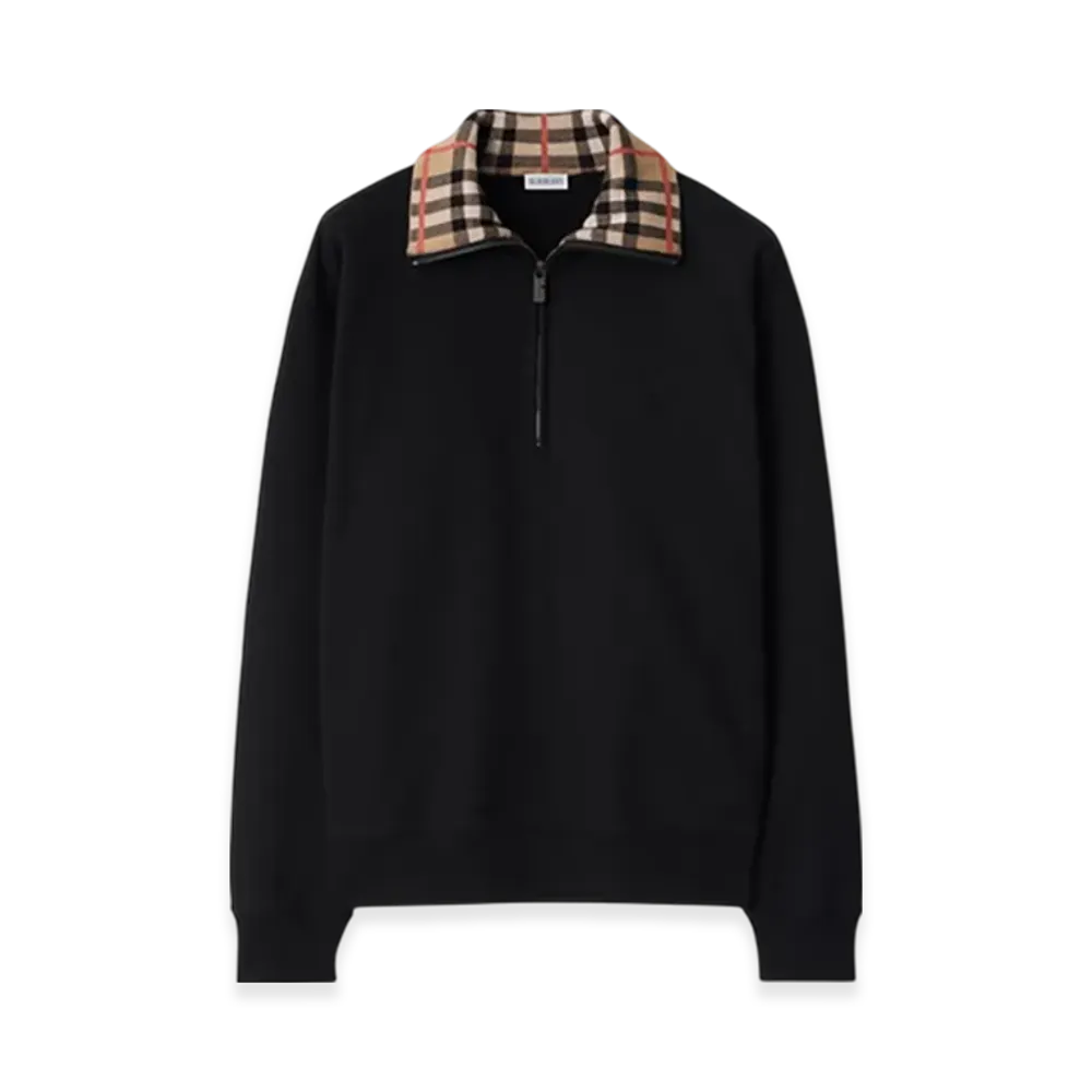Burberry Check Collar Cotton Half-zip Sweatshirt "Black"