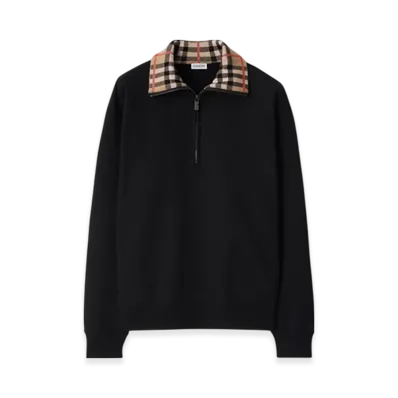 Burberry Check Collar Cotton Half-zip Sweatshirt "Black"