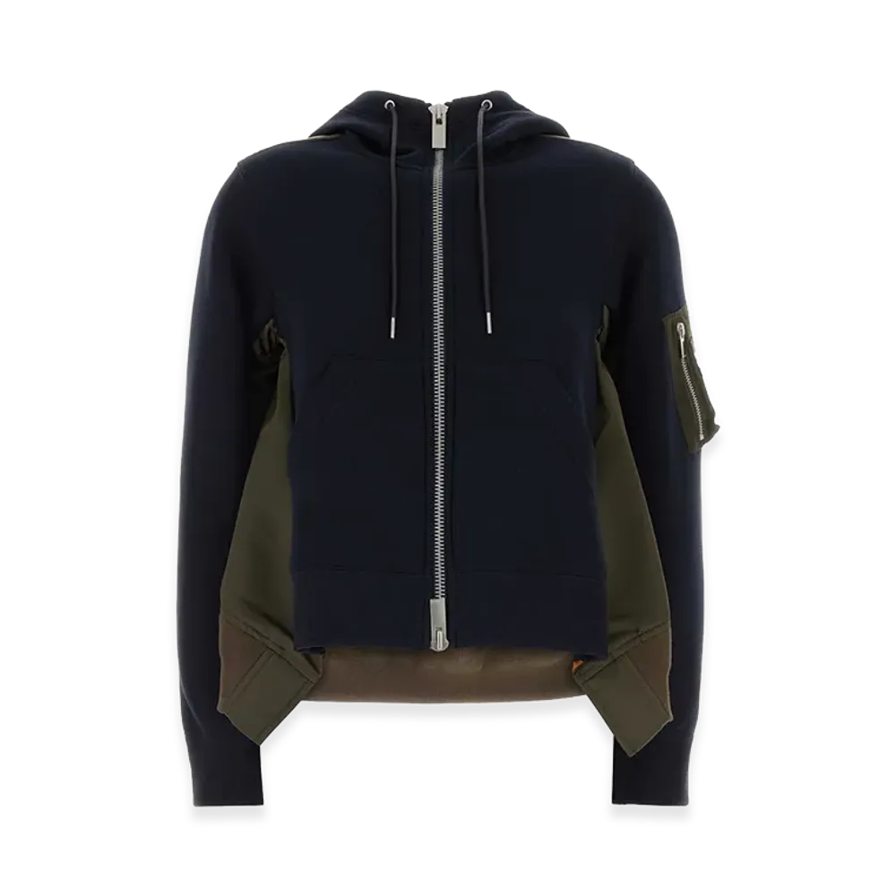 sacai Women's Two-tone Zip-Up Hoodie "Navy/Khaki"