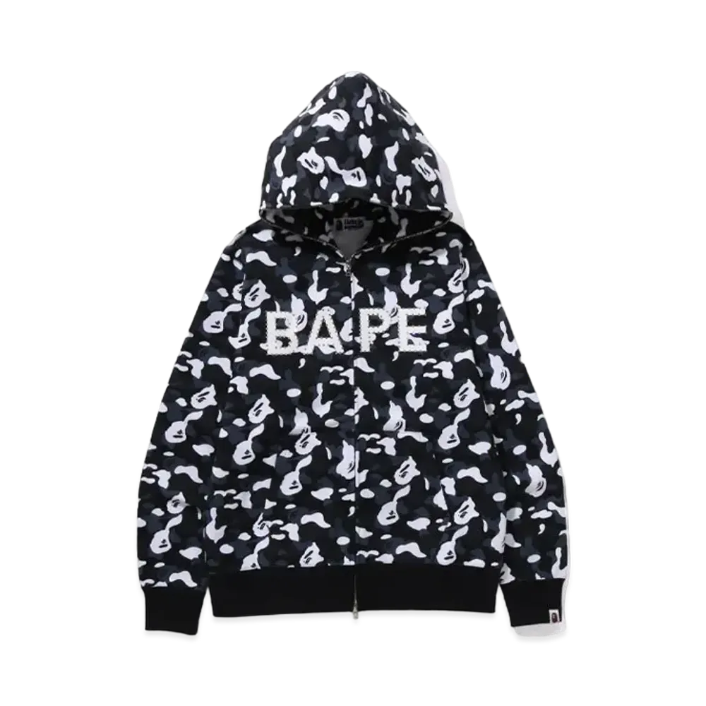A BATHING APE x Dover Street Market Camo Crystal Stone Bape Full Zip Hoodie "Black"