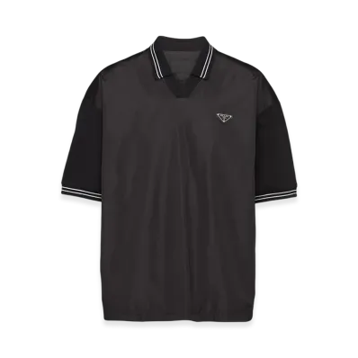 PRADA Pique Polo Shirt Re-Nylon Detail "Black/Black"