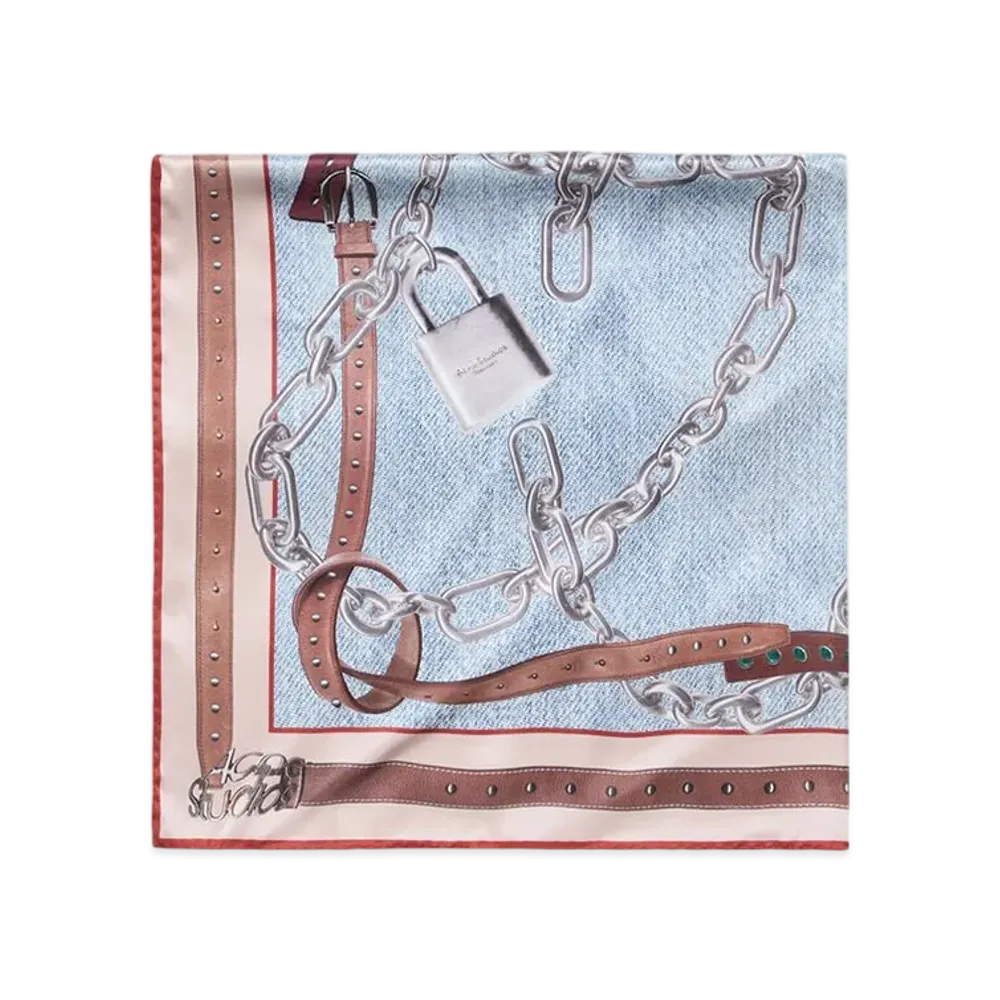 Acne Studios Printed Silk Scarf "Denim Blue"