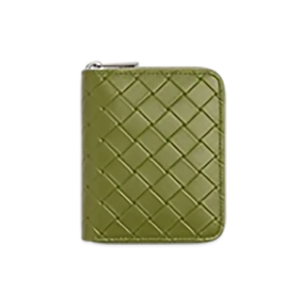 Bottega Veneta Intrecciato Stamp North/South Compact Zip Around Wallet "Matcha"