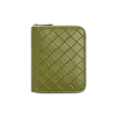 Bottega Veneta Intrecciato Stamp North/South Compact Zip Around Wallet "Matcha"