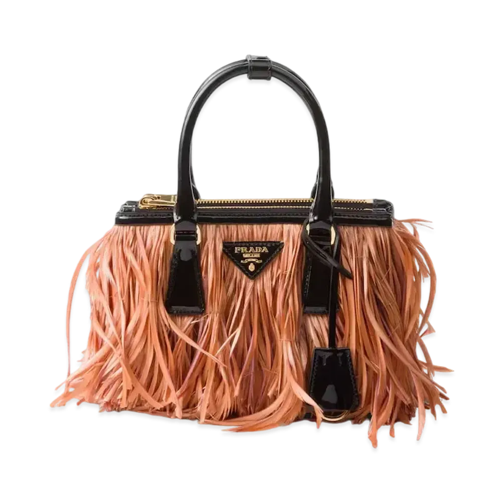 PRADA Galleria Mini-Bag with Feather Trim "Beige/Black"