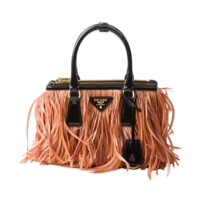 PRADA Galleria Mini-Bag with Feather Trim "Beige/Black"
