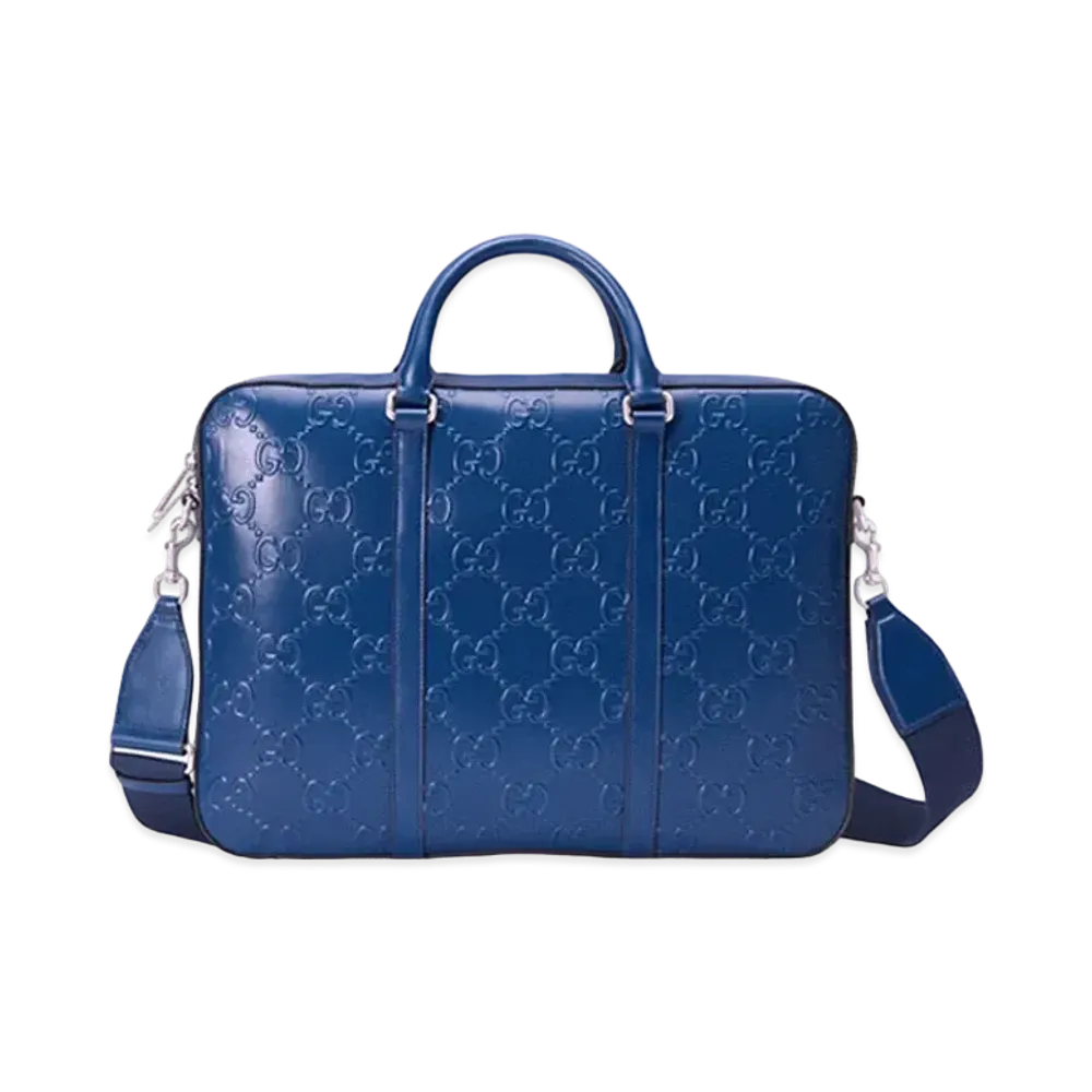 GUCCI 2way Briefcase Diamante GG Emboss "Blue"