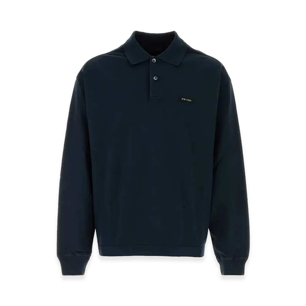 PRADA Cotton Long Sleeve Polo Shirt "Navy Blue"