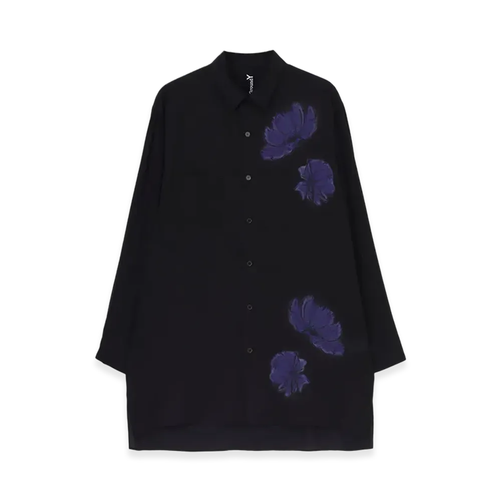 Ground Y Floral Print Double Collar Slanted Pocket Shirt "Black"