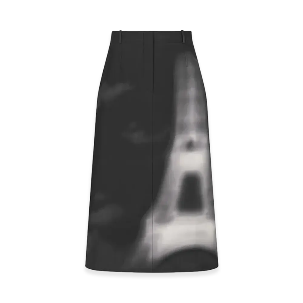 Dior Women's Mid-Length Skirt Virgin Wool Eiffel Tower Motif "Black/White"