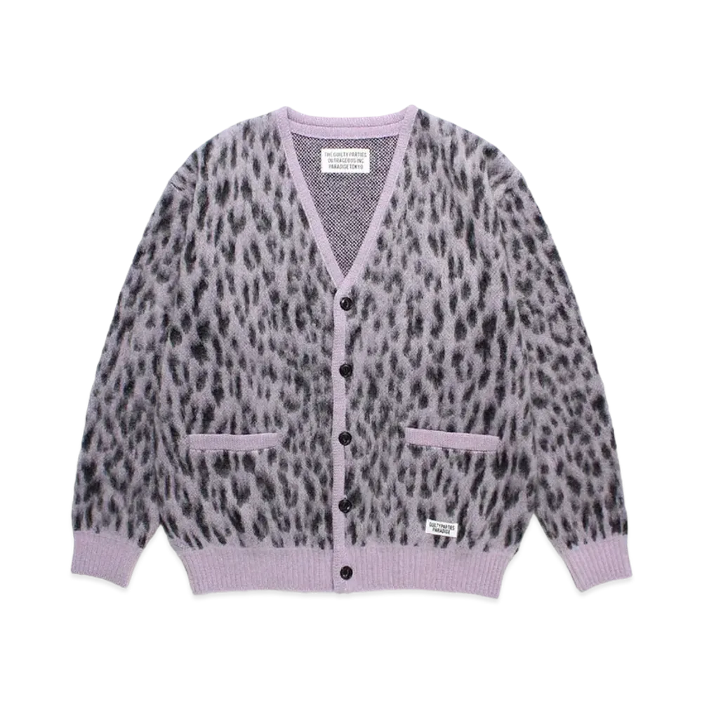WACKO MARIA Leopard Mohair Knit Jacquard Cardigan "Light Purple"