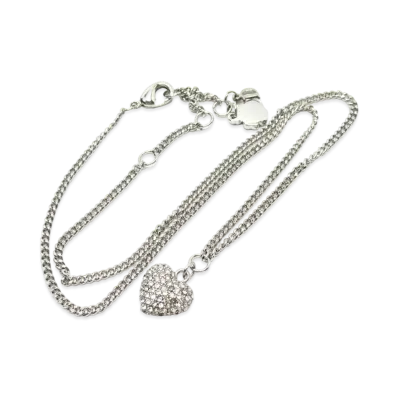Dior Rhinestone Heart Necklace "Silver"