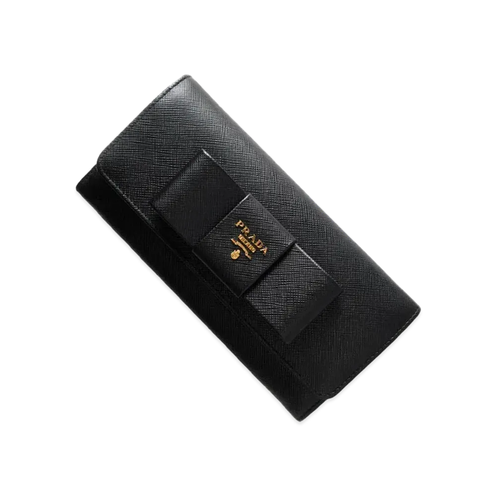 PRADA Fiocco Leather Flap Long Wallet "Black"