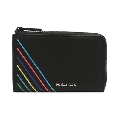 Paul Smith Coin Card Case Striped Mini Wallet "Black"