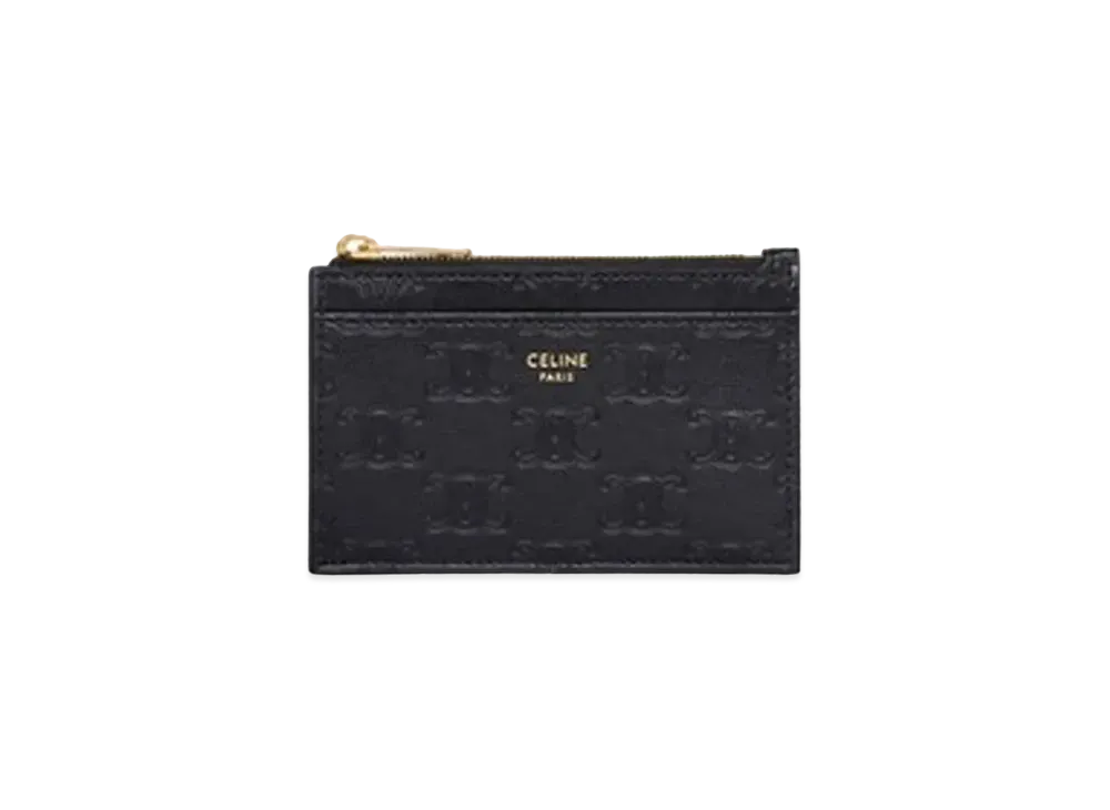 CELINE Zipped Card Holder in Triomphe Embossed Smooth Calfskin "Black"